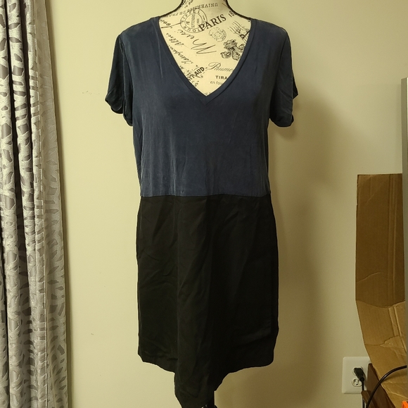 Anthropologie Dolan Colorblock Shift Dress Navy Blue Black Medium Petite - Picture 6 of 11